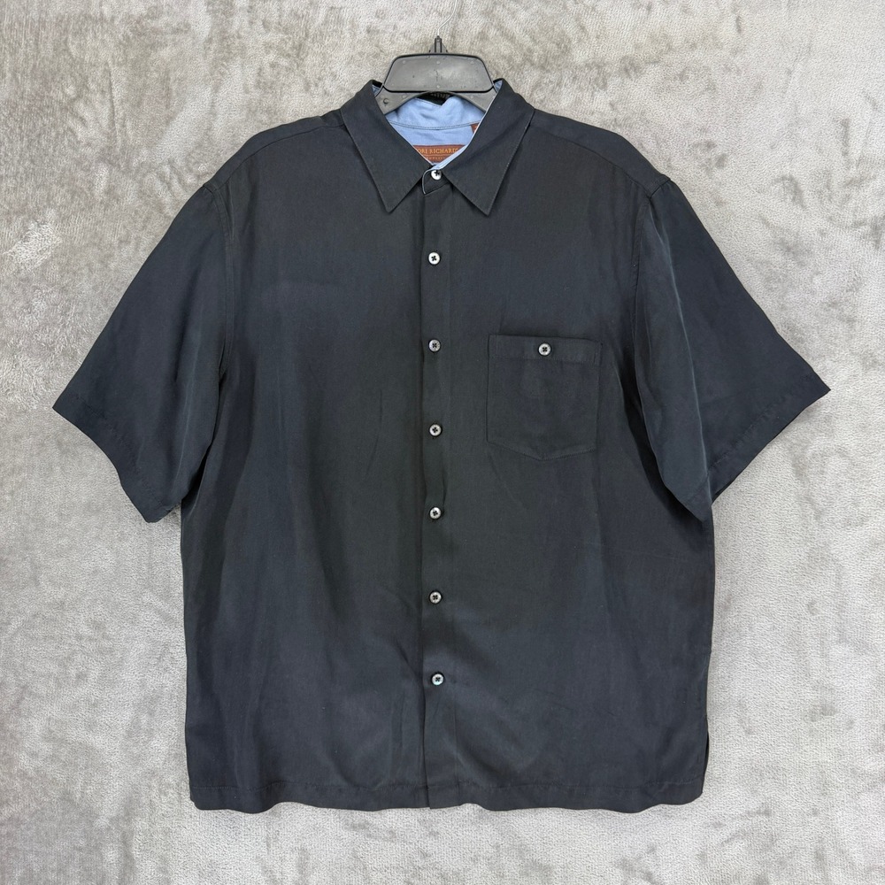 Tori Richard Mens Black Silk Blend Martini Embroidered Back Camp Shirt Large